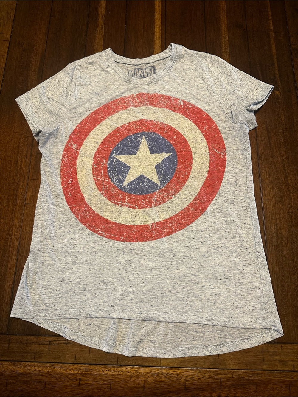 Marvel Women's Short Sleeve Captain America Shield Tee - Gray/Red/Blue